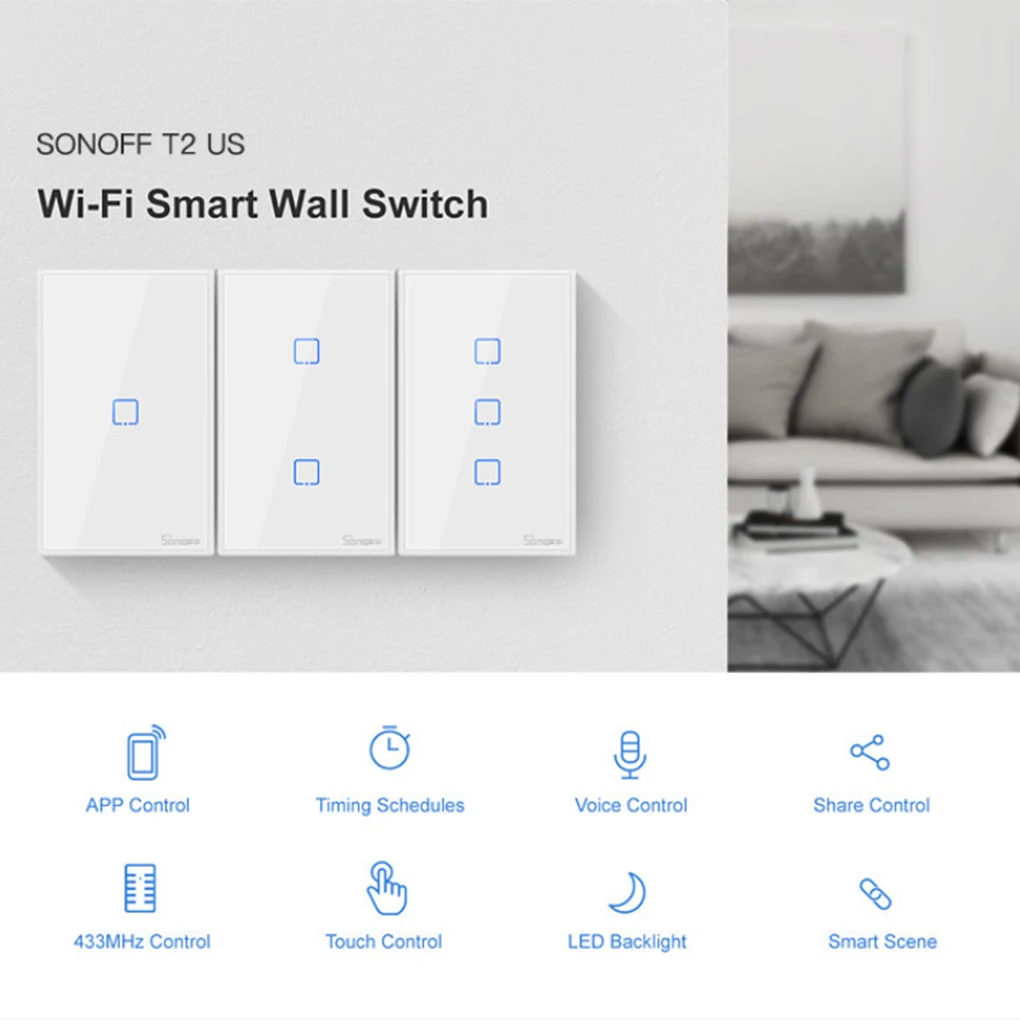 Новое поступление SONOFF T0US TX серии Wifi Настенные переключатели Беспроводное управление приложением умный настенный выключатель света стандарт США