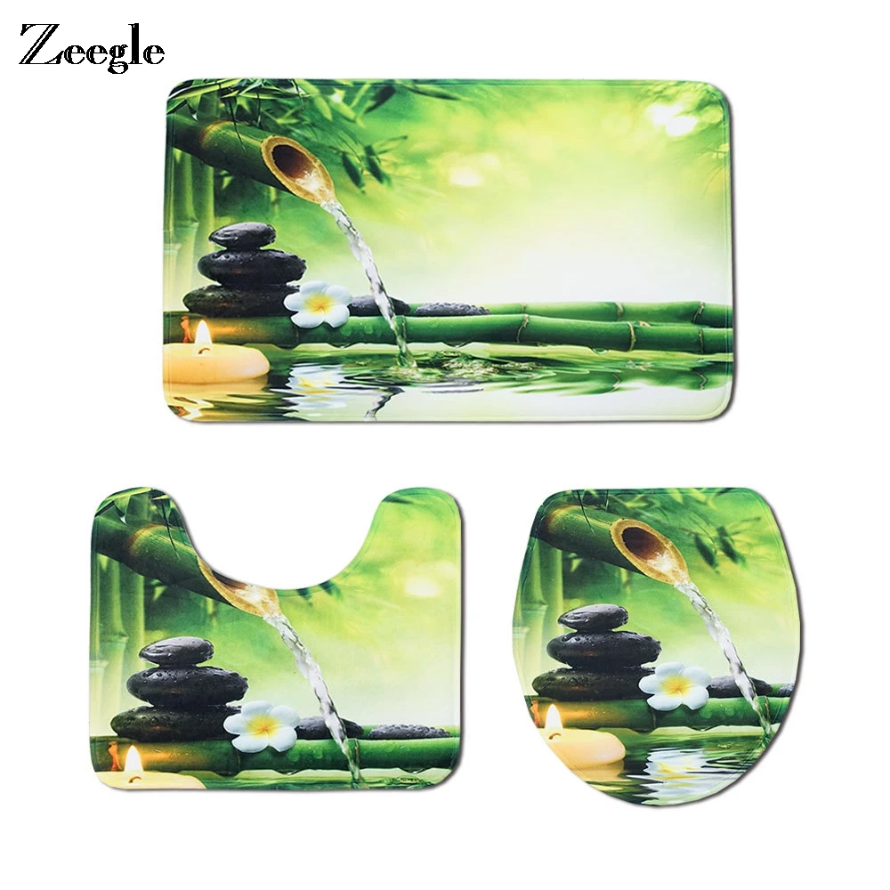 Zeegle Bath Mat Set Anti Slip Carpet Bathroom Doormat Microfiber Bathroom Cover Toilet Seat Mat Bath Rug Accessories for Toilet