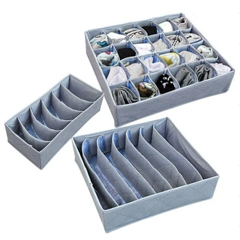 

3Pcs Bamboo Charcoal Storage Box Non-woven Underwear Organizer with Zipper Foldable Drawer Dividers