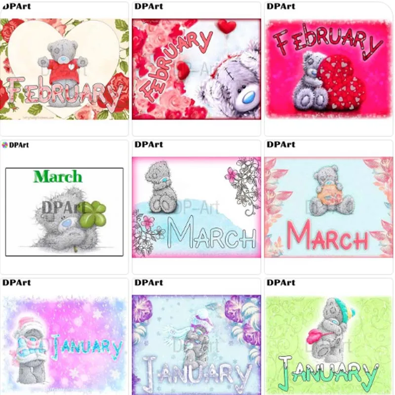 

New Diamond Painting Full Square/ Round Drill Bear Calendar Month 5D Daimond Painting Crystal Cross Stitch Picture Wall Art M229