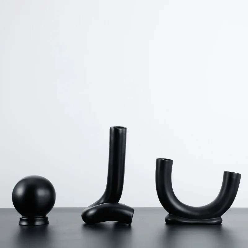 

Nordic simple black creative elbow flower ornaments model room living room study resin letter decoration vase desk decoration