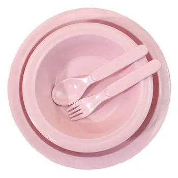 

1 Set Pink Kids Flatware Lovely Children Tableware Set Macaron-Colored Tableware Children'S Cutlery Salad Plate Dessert Bowl