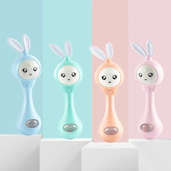 

Newborn Infant Early Educational Toy Cute Rabbit Hand Bells Rattles Musical Flashing Baby Rattles Infant Hand Grab Bells Teether
