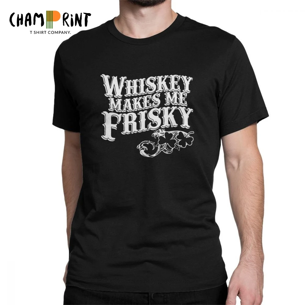 Whiskey Make Me Frisky Мужская футболка ирландский Jameson Виски Топы хлопковые футболки с