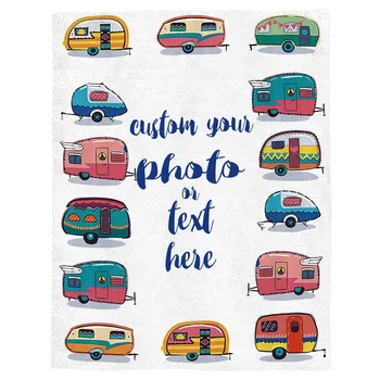 

Bus Camper Cartoon Customize Blanket Soft Throw Blanket Machine Washable Blankets For Beds
