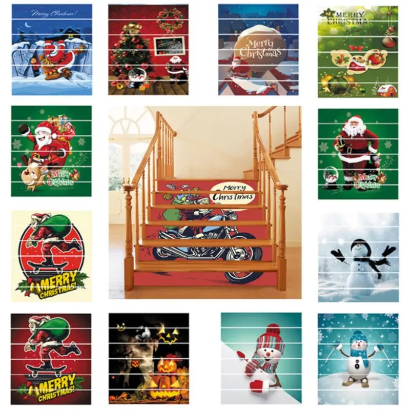 

6pcs/set 3D Christmas Series Staircase Stair Riser Floor Sticker Self Adhesive DIY Stairway Waterproof PVC Wall Decal