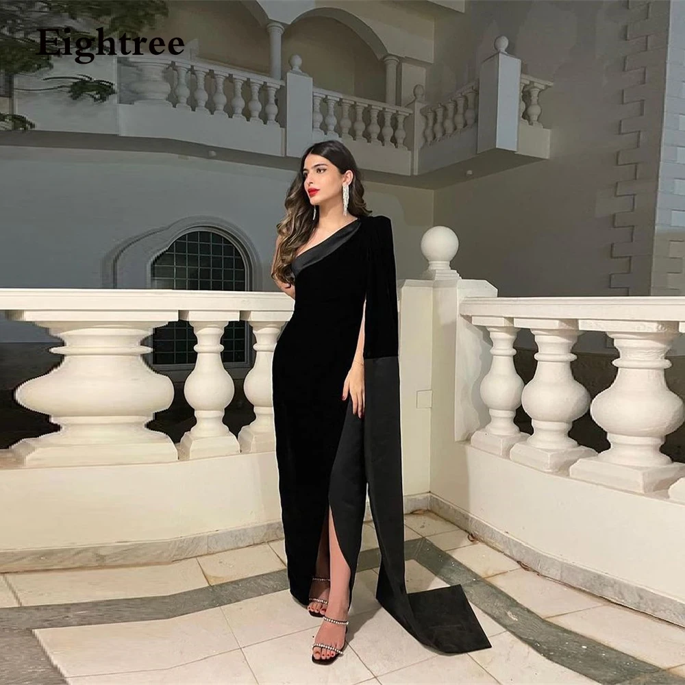 evening gowns Eightree Black Side Slit One Shoulder Evening Party Dresses SImple Saudi Arabic Dubia Formal Prom Night Gowns Dress Vestidos formal gowns Evening Dresses