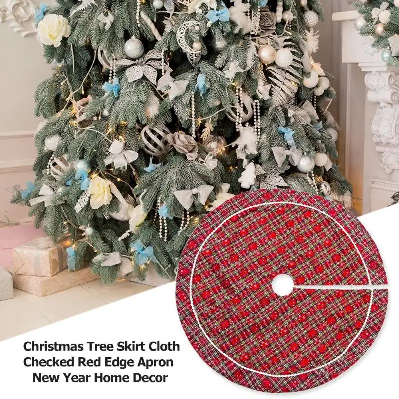 

2019Fashion Soft Christmas Tree Skirts Non-woven Lace Velcro Carpet Red Grid/Elk Print Apron Home Parties Decorative Accessories