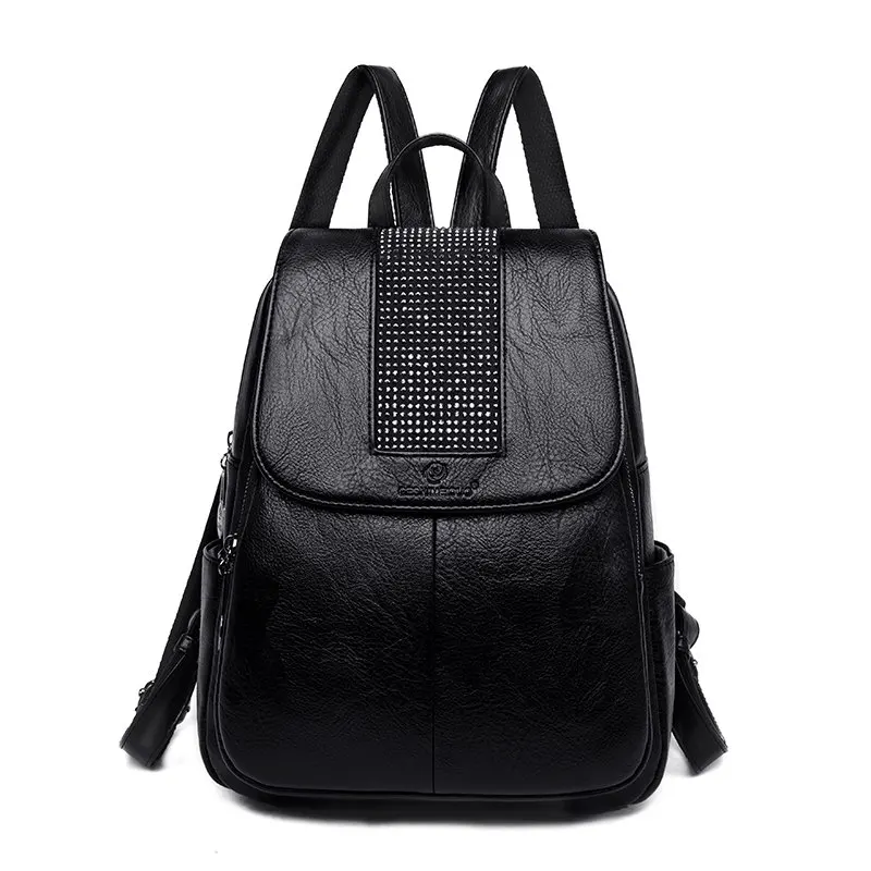 Женские рюкзаки из искусственной кожи, высокое качество, дорожная сумка на плечо, женский рюкзак для девочек, модная сумка-бурильная сумка, повседневный рюкзак - Цвет: Black-1