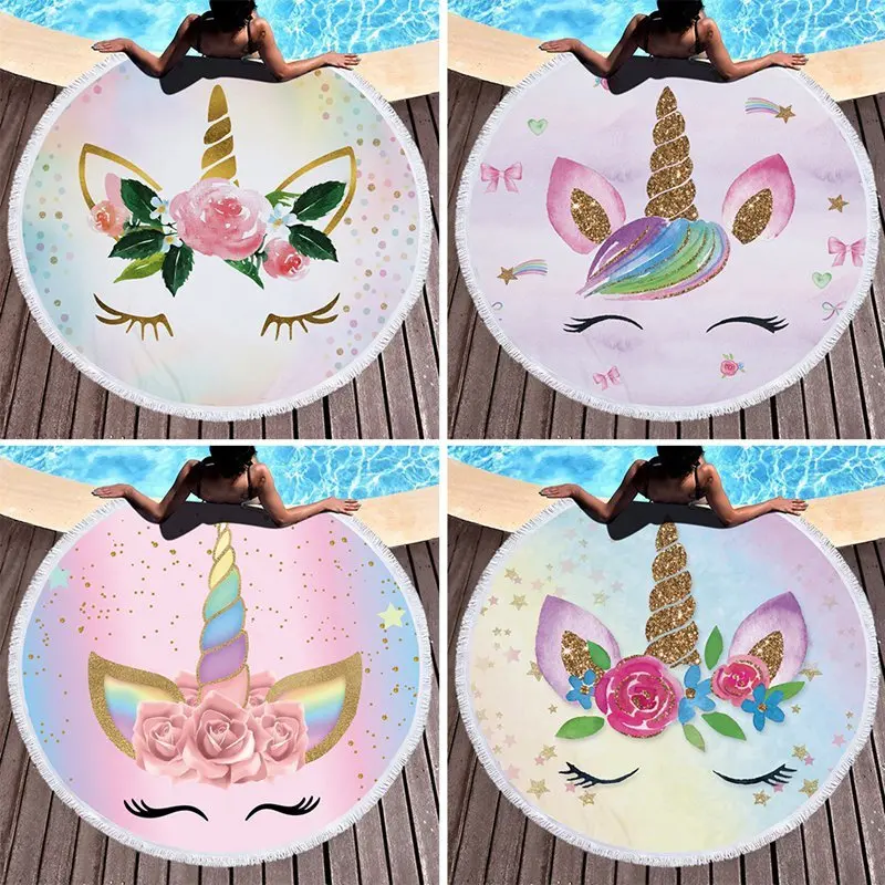Unicorn-Bohemian-Mandala-Beach-Tapestry-Hippie-Sunshine-Throw-Towel-Blanket-Superfine-Fiber-Summer-Boutique-Round-Beach