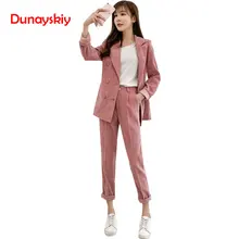 Новинка весны, Женский вельветовый Блейзер, комплект из двух предметов, с зубчатым воротником, повседневная куртка, Свободная Женская одежда