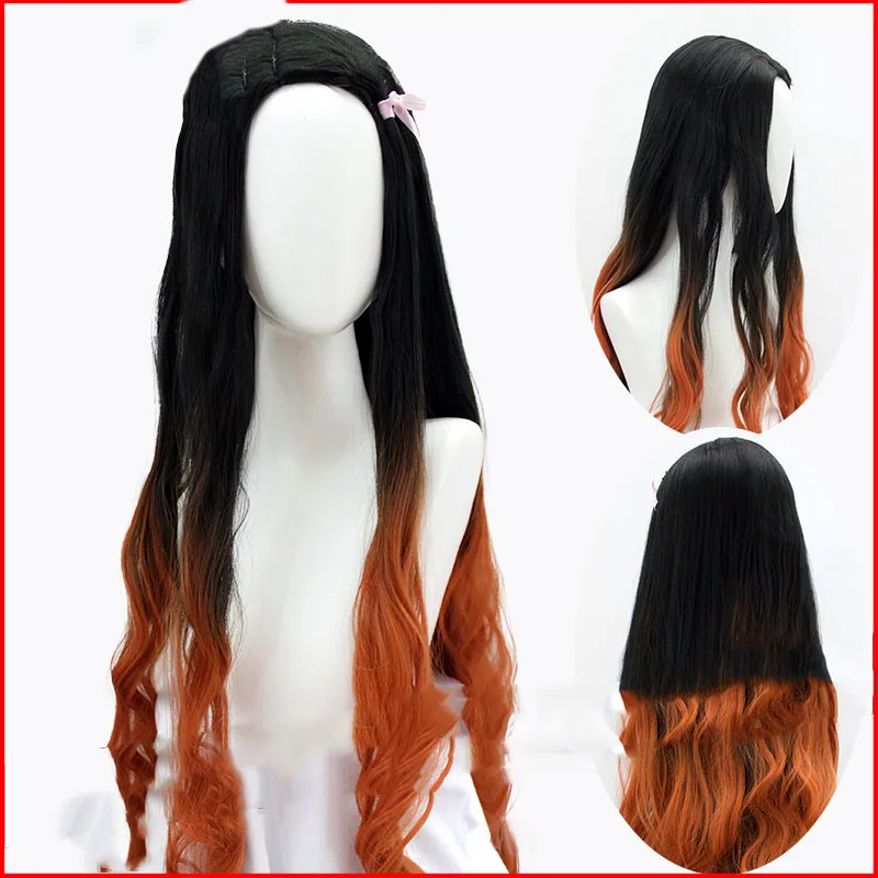 

LVHAN Kamado Nezuko Cosplay wig Natural Black Gradual Orange Long curly hair High quality high temperature fiber