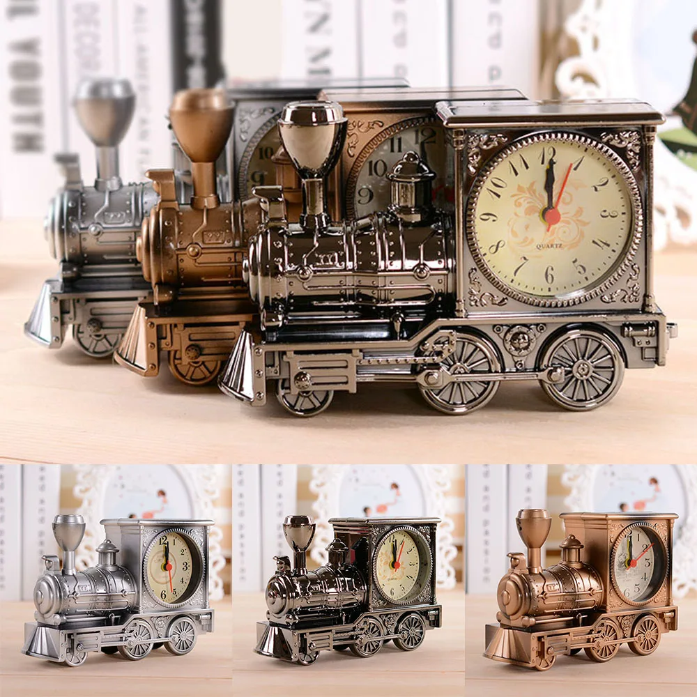 Alarm Clock Retro Style Train Table Desk Clock Bedroom Locomotive Mechanicals