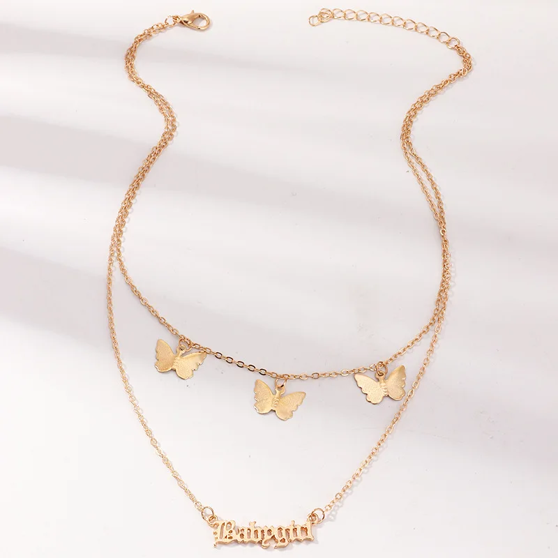 

Choker Necklace Jewlery Chain Necklace Butterfly Necklace Fashionable Metal Three-dimensional Pendant Double Neck collar