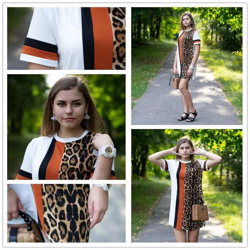 SweatyRocks цветное Платье-туника с леопардовым принтом, женская уличная одежда, короткие платья, повседневное женское летнее Мини-Платье