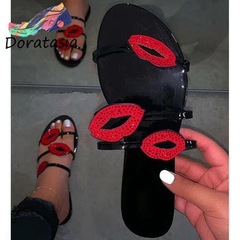 

DORATASIA Ins Hot Sale Open Toe Women Open Toe Casual Beach Shoes 2020 Rhinestone Slippers Women Summer Slip On Slippers