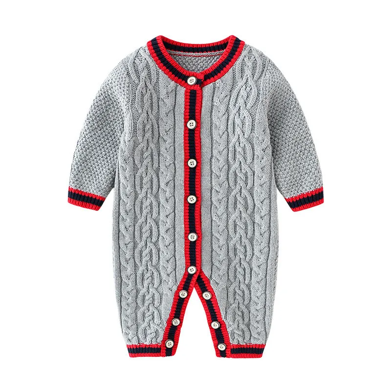 Модный Зимний вязаный свитер с пуговицами для новорожденных мальчиков и девочек, детский комбинезон, наряды, комбинезон для маленьких девочек, одежда для новорожденных