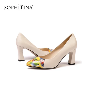

SOPHITINA Elegant Unique Pumps High Quality Genuine Leather Comfortable Square Heel Shoes Sexy Pointed Toe Women's Pumps SO155