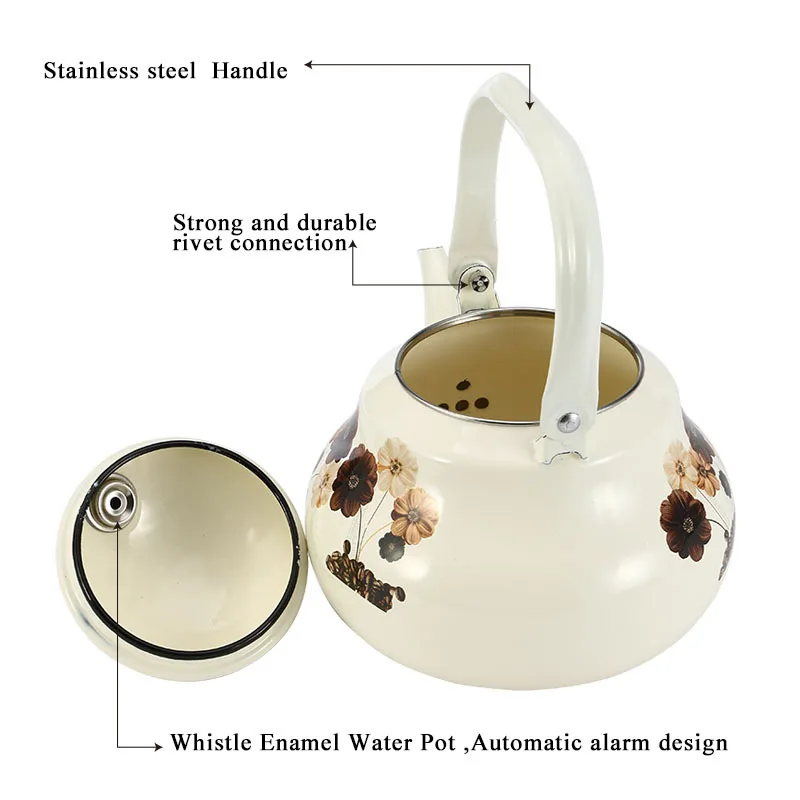 1.5L-2.5L чайник с эмалью в стиле кантри, бытовые чайники с автоматическим напоминанием, эмалированная чашка, свисток, эмалированный чайник для газовой плиты с эмалью