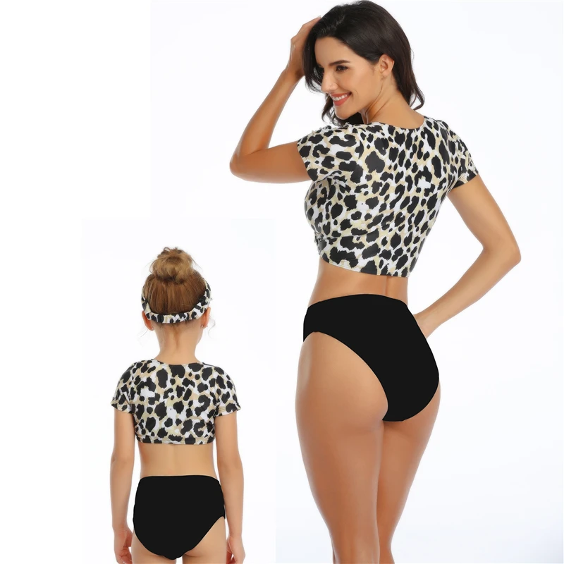 Women Half Sleeve Swimming Middle Waist Bikini Cross Children Swimsuits For Baby Kids Teen Girls Family Beach Triangle Swimwear Women Half Sleeve Swimming Middle Waist Bikini Cross Children Swimsuits For Baby Kids Teen Girls Family Beach Triangle Swimwear