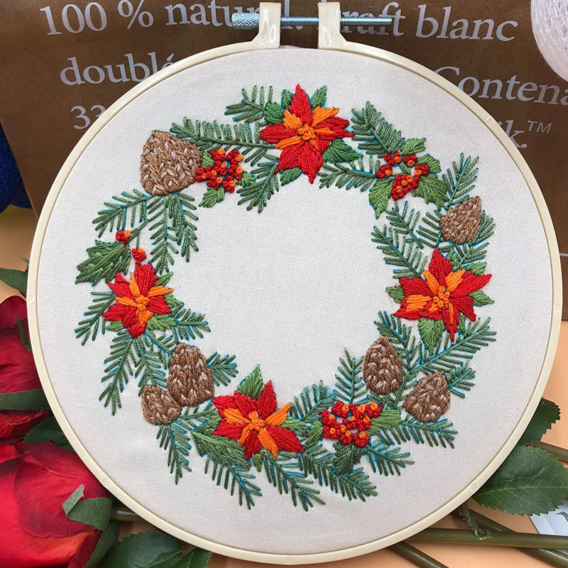 6 Types DIY Embroidery Flower Handwork Needlework for Beginner Cross Stitch Kit Painting Embroidery Hoop Home Decoration