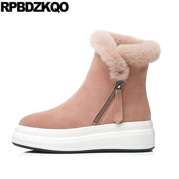 

women ankle boots medium heel designer pink muffin 10 creepers shoes platform wedge high suede flatform black big size sheepskin