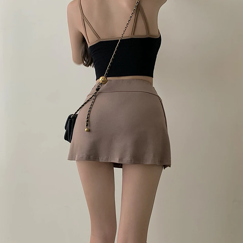 Hzirip Summer Sports Solid High Waist Thin Hip Skirt Sexy 2021 All-Match Fashion Loose Korean Casual Ladies Skinny Shorts 2