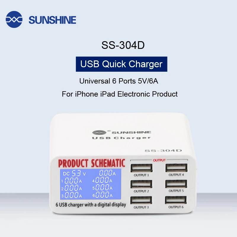 SS-304D мульти-Функция Универсальный 6 Порты USB Quick Зарядное устройство 5 V/6A Быстрая зарядка для iPhone, iPad, электронный продукт