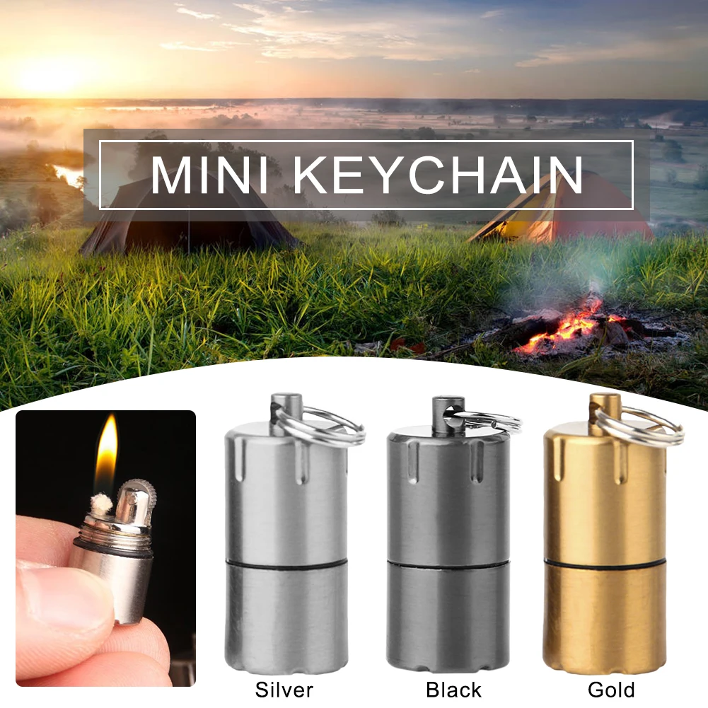 Pepper Spray Keychain Mini Lighter Keychain Without Gasoline Kerosene Oil For Outdoor Portable Capsule Cigarette Lighters Metal Pendant Key Ring Tools