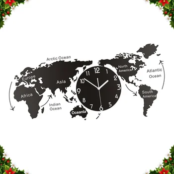 

1PC Unique Acrylic Wall Clock Creative World Map Wall Hanging Clock for Office Home Living Room Without Battery (Size M)