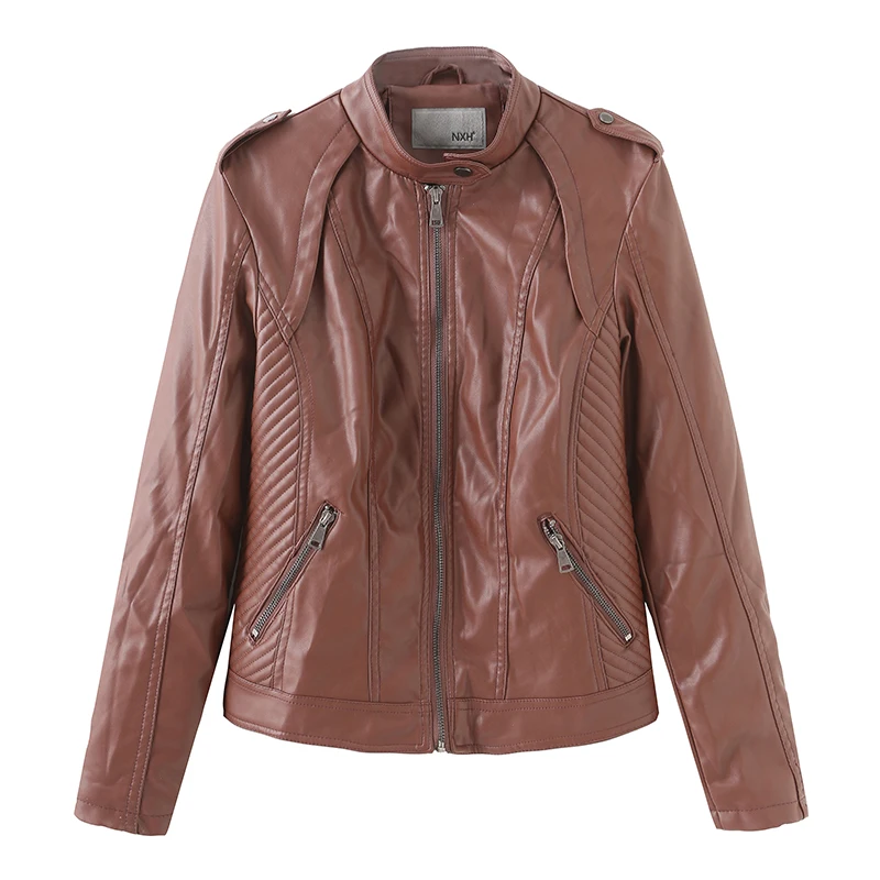 PU leather Women jacket Tops Ladies Coat cropped length Outdoor Long Sleeve Motorcycle Stylish biker club casual clothes female