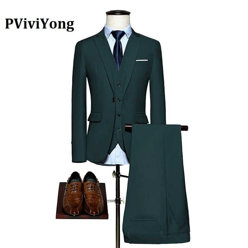 PViviYong бренд, высококачественный мужской костюм, свадебные вечерние костюмы для интервью, костюм из трех предметов(пиджак+ жилет+ брюки) 522 - Цвет: Зеленый