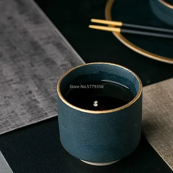 

2020 New European Style Marble Ceramic Tableware Green Cup Household Practical High Quality Golden Edge Tableware Set