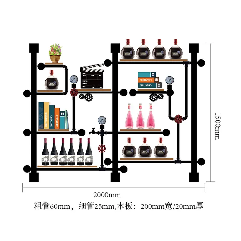CF3 Высокое качество барная кухонная полка для хранения вина винная витрина из железных труб, доски/держатель Ретро дизайн книжная полка - Цвет: Бургундия
