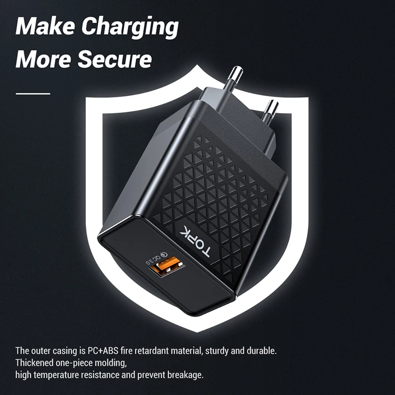Быстрое зарядное устройство TOPK Quick Charge 3 0 18 Вт QC быстрое USB портативное для iPhone Samsung