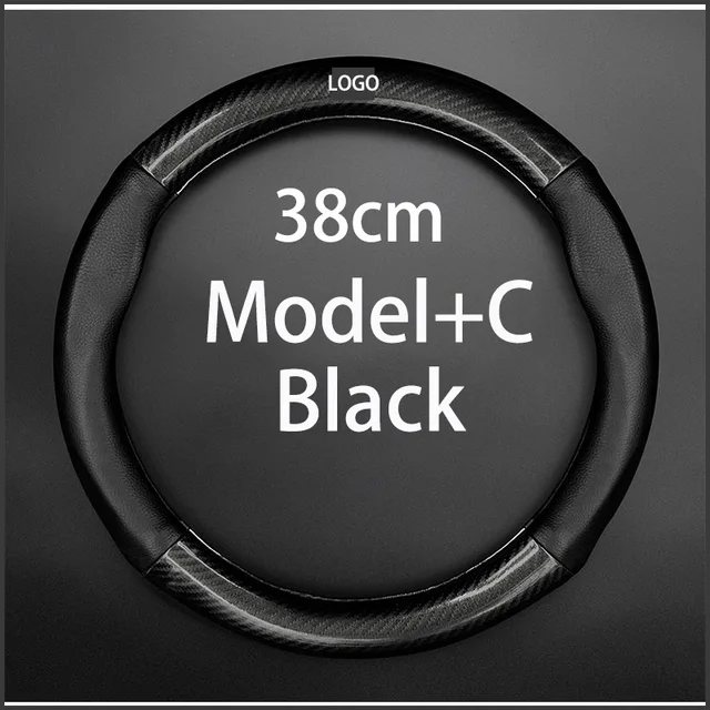 Carbon Fiber Cow Leather Car Steering Wheel Cover Accessories Fit Mercedes Benz ClassA W176 W169 B W245 C W205 W204 W203 C300 Model C-Black