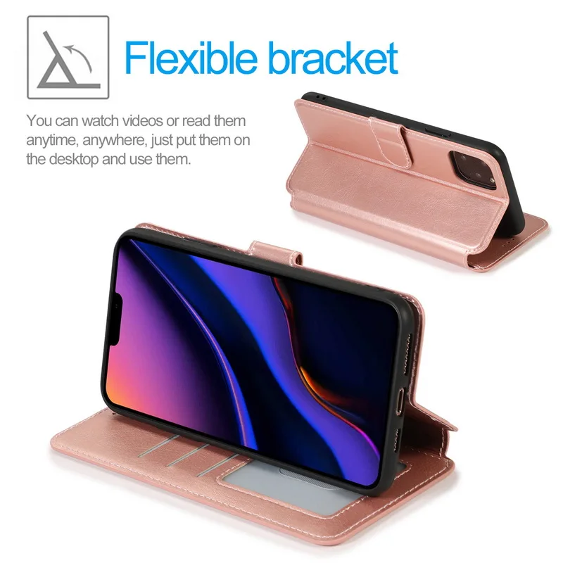 New Rose Gold Роскошный кошелек Флип-книжка чехол для телефона из искусственной кожи для iPhone 11 XR XS Max 5 5S SE 6 6S 7 8 Plus прозрачная задняя крышка - Цвет: New Rose Gold