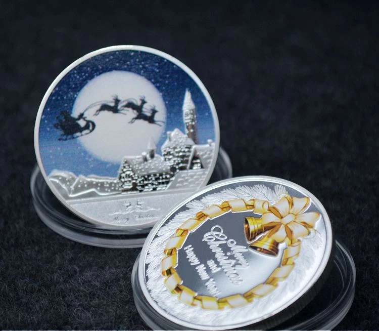 Счастливого Рождества Санта-Клаус цветной посеребренный памятный вызов монета Token Art