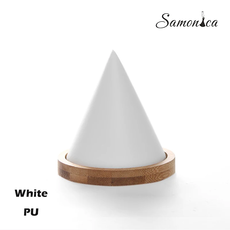 White PU Бамбуковая коническая форма, ювелирный браслет, стойка для хранения, часы, браслет, органайзер, счетчик ювелирных изделий, чехол для дисплея - Цвет: White PU