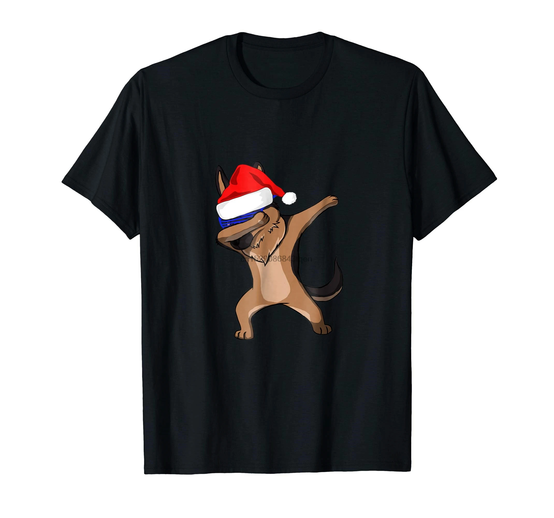 Christmas Dabbing German Shepherd Dog Santa Hat Tshirt-Men's T-Shirt-Black |
