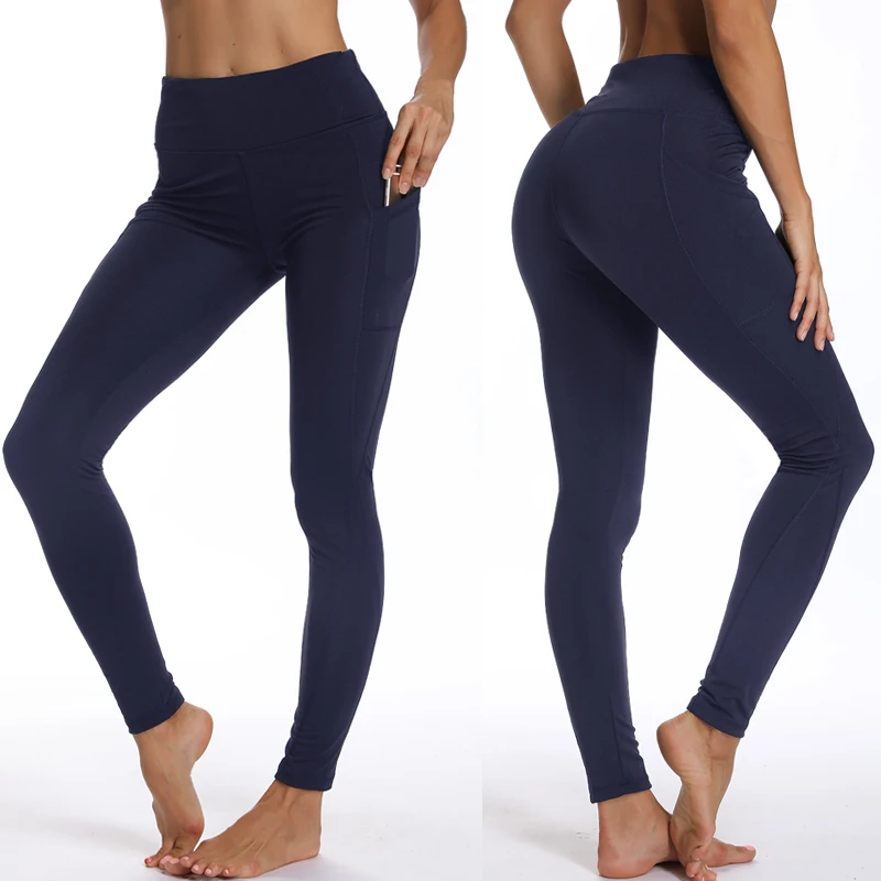 Pocket Solid Sport Yoga Pants High Waist Solid color Sport Leggings Fitness Women Leggings Training Running Pants Sportswear