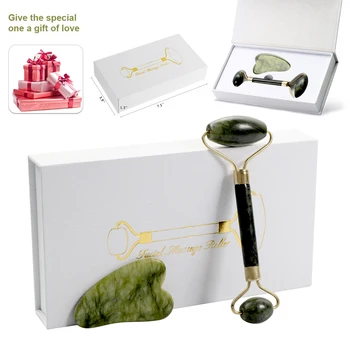 

Natural Jade Roller Thin Face Massager Lifting Tools Slim Facial Gua Sha Green Stone Anti-aging Wrinkle Skin Beauty Care Set Box