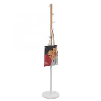 

Beech Standing Hat Coat Rack Jacket Bag Hanger Tree Coat Umbrella Stand with Round Base