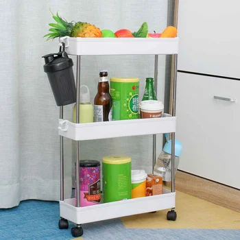 

3/4 Layer Storage Rack Movable with Wheels Assemble Plastic Bathroom Kitchen Shelf Space Saving Organizer Storage Cart