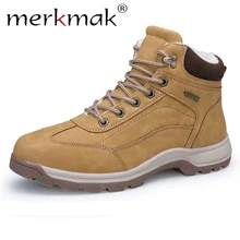 Merkmak/Классические теплые зимние ботинки из натуральной кожи на меху; Мужские ботинки в байкерском стиле; сезон осень-зима; мужские теплые ботинки с высоким берцем