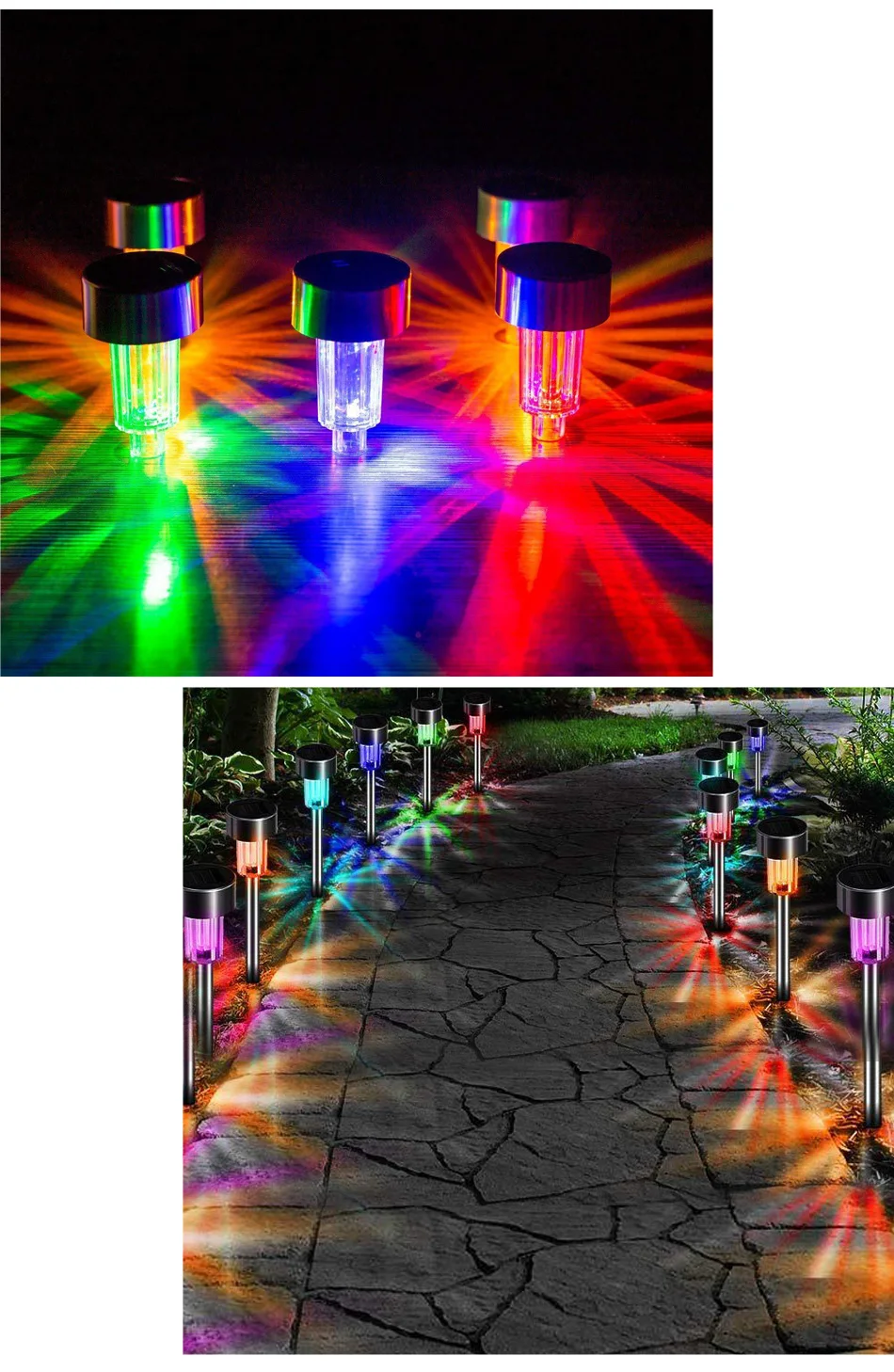 Outdoor LED Solar Garden Light Lawn Lamps Stainless Steel Pathway Stakes Disk Spike Landscape Lighting for Yard Ground Street (12)