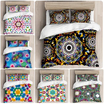 

3pcs Duvet Cover Pillowcase Polyester Cotton Bedding Set India Bohemia National Colored Pattern Double Bedding set Home textile