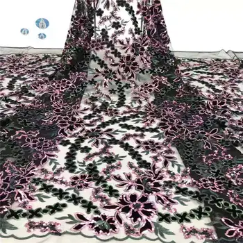 

2019 Latest African Net Lace Fabric High Quality Two-tone Sequins Nigerian Wedding Lace Fabrics Sequins French Tulle lace