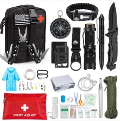 Camping Survival Kit Gear Tool Emergency SOS Survival Tools Outdoor Multitool Blanket Tactical Pen Flashlight Pliers Wire Saw