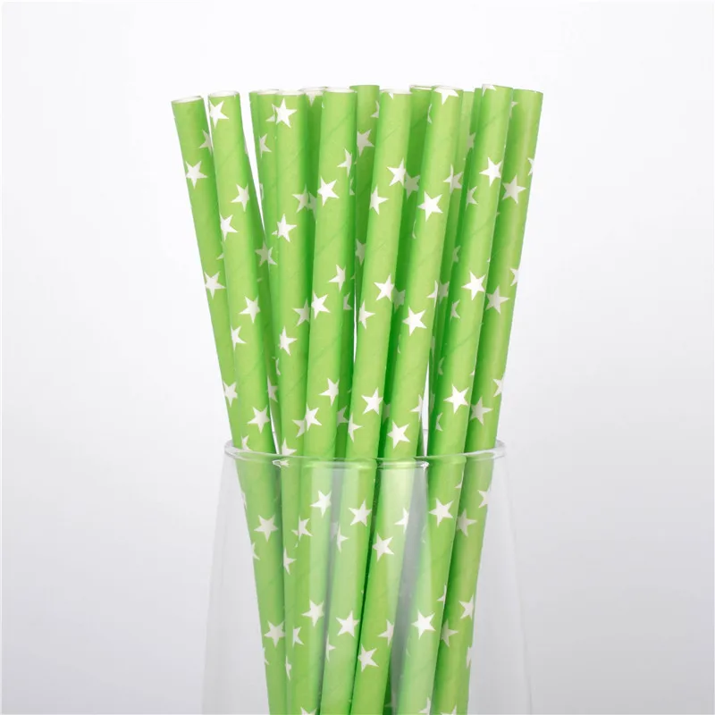 25 шт цветные бумажные соломинки, вечерние соломинки, разноцветные соломинки, для детей, дня рождения, свадьбы, украшения, бумажные соломинки для питья - Цвет: green star